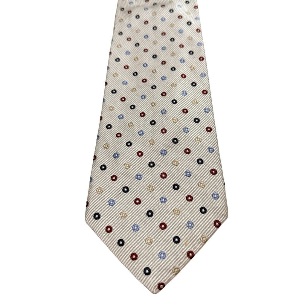Ermenegildo Zegna Silk Tie Cream Multicolor Geometric Italian Luxury Designer